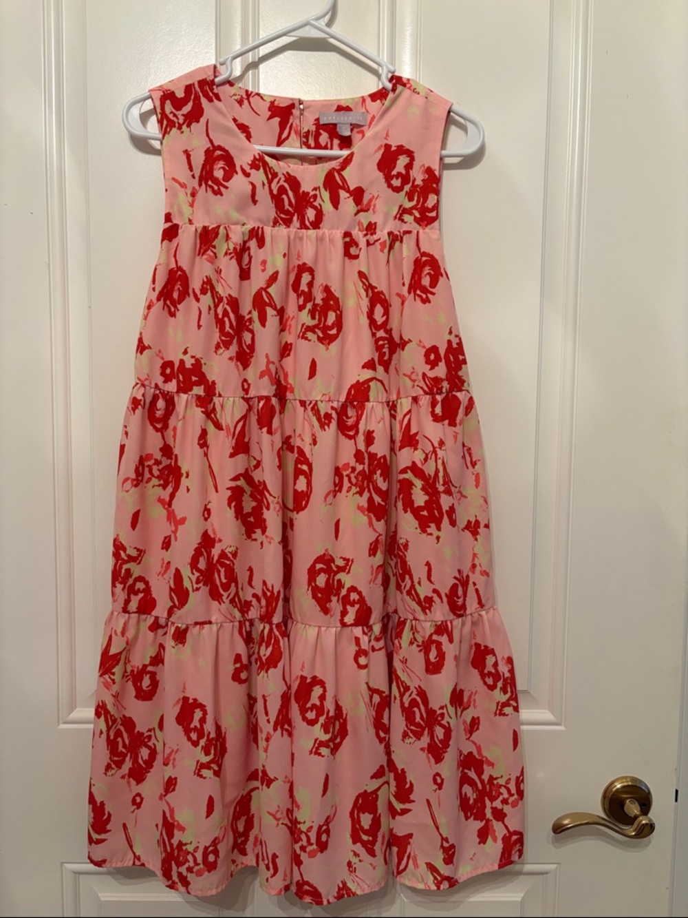 Derby Pink & Rose Floral print Tiered Sleeveless Dress M